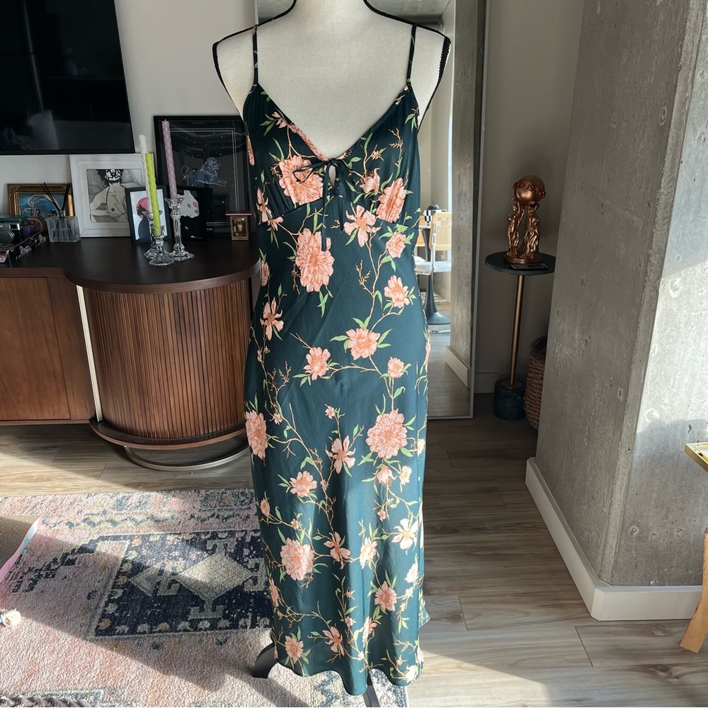Emerald Floral Satin Dress
